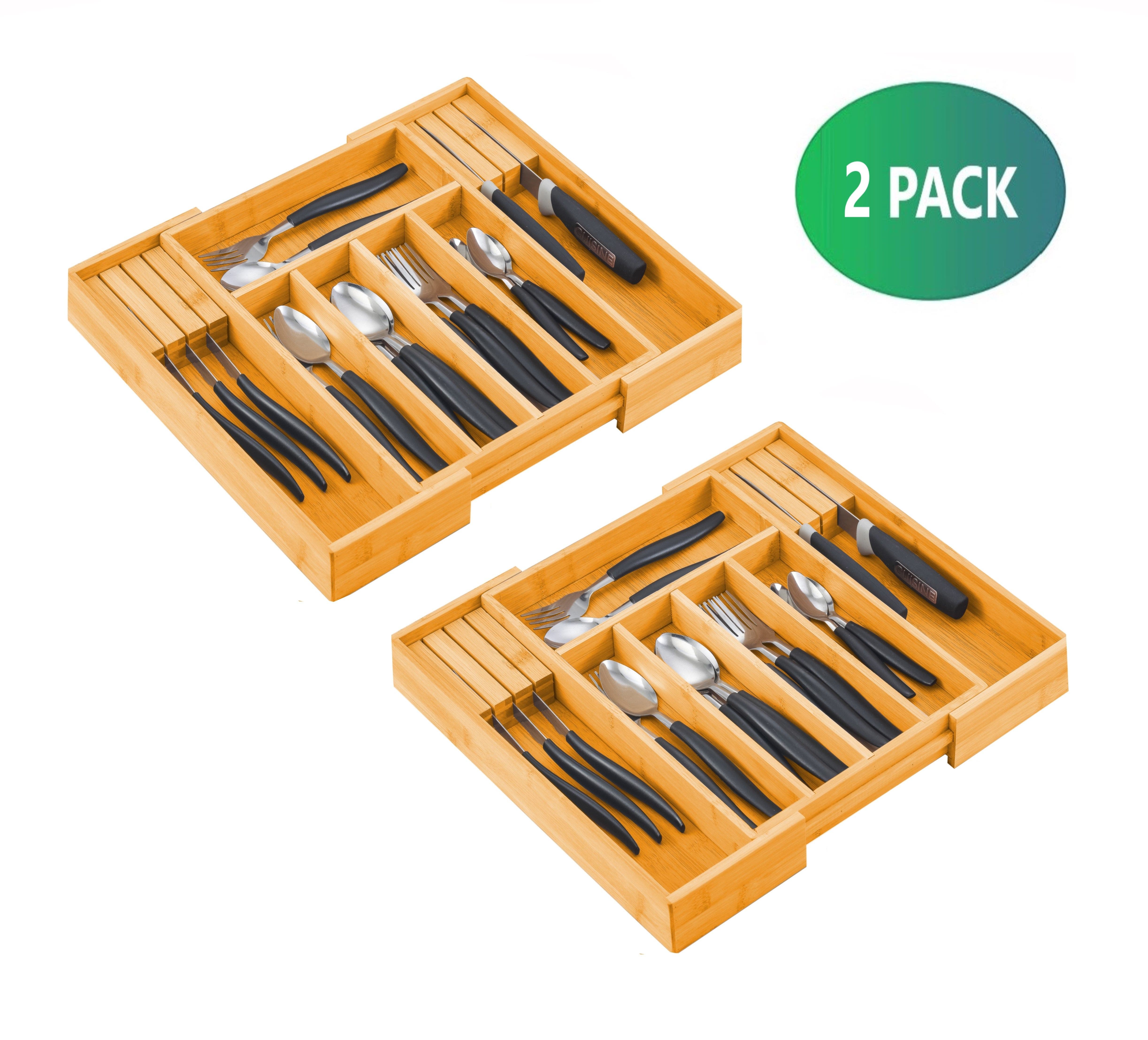 Carla Home Bamboo Integrated Knife Block 2Pk Expandable Drawer Utensil Organiser