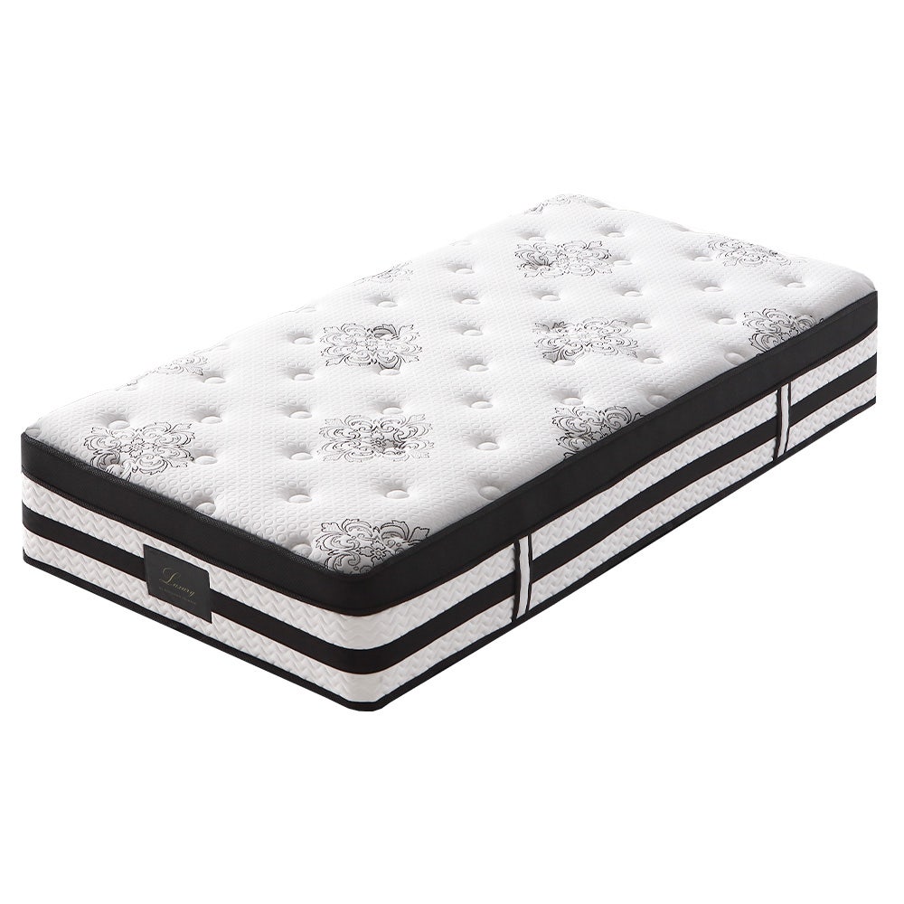 KINGSTON SLUMBER Luxury 34cm Single Mattress, Medium Firm, Euro Top, 5-Zone Pocket Spring Foam