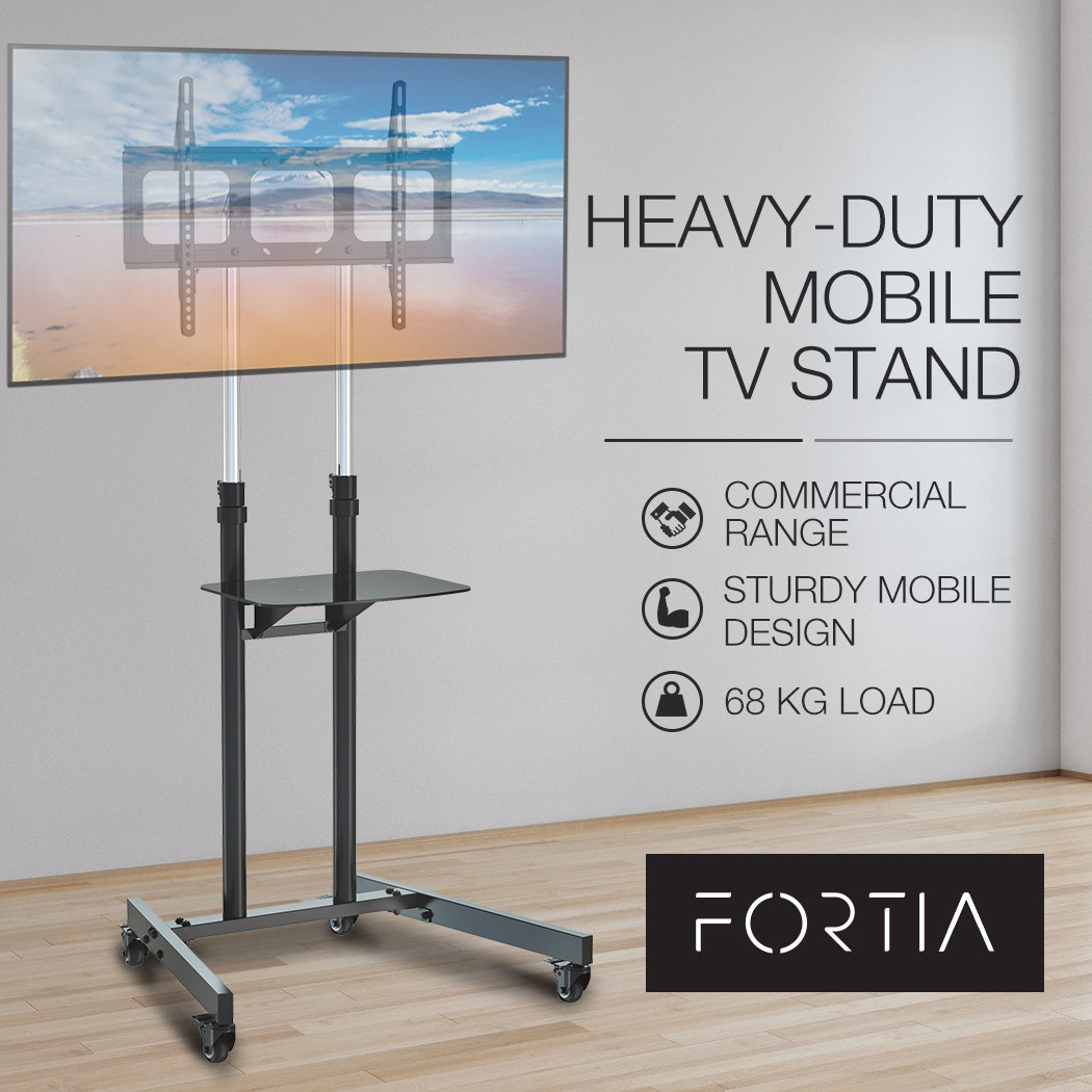 FORTIA Tall Mobile TV Stand for 37-70 Inch Television Screens Adjustable Universal Holds 68kg Black