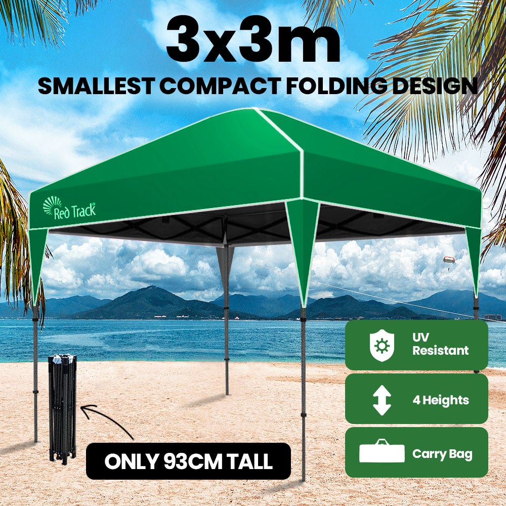 RED TRACK 3x3m Ultra Compact Folding Gazebo, Carry bag, Portable Outdoor Popup Marquee for Camping Beach, Green