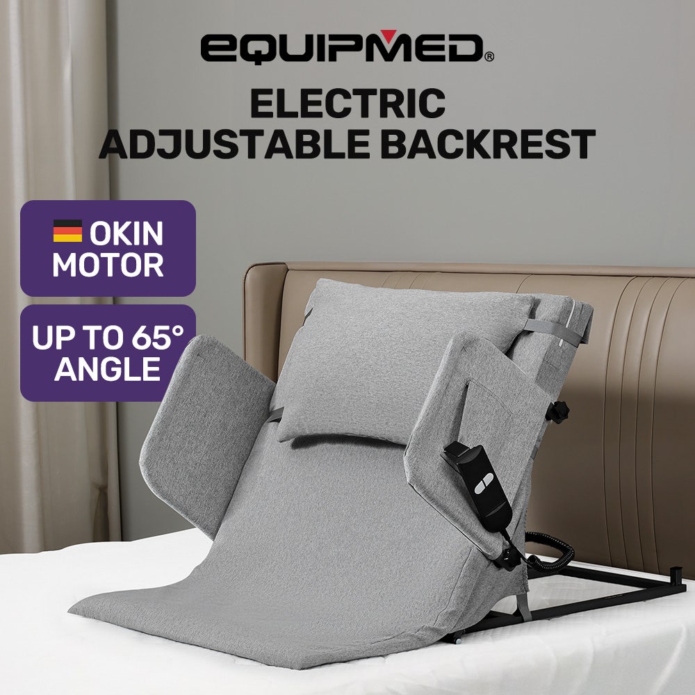 EQUIPMED Electric Adjustable Bed Backrest, German-Engineered Power Lifting Back Support with Remote Control, Grey