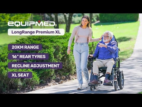 EQUIPMED Power Electric Wheelchair, Wide Bariatric Chair, Comfortable for S-XL, Long Range, Recline Adjustment, Lithium Battery, 16" Wheels, Headrest, Folding