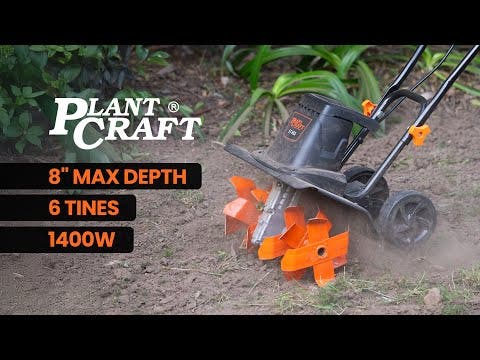 PLANTCRAFT Electric Rotary Hoe Garden Tiller Soil Cultivator, Adjustable Depth, 6 Tines