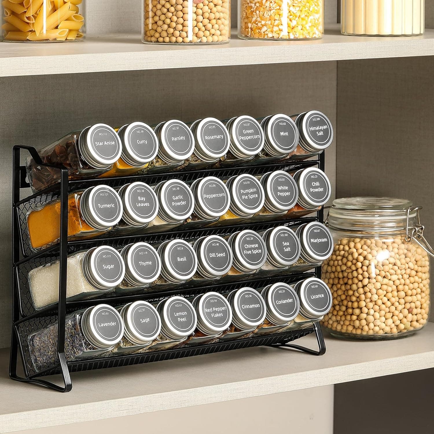 CARLA HOME 4-Tier 28 Jar Label Funnel & Market Spice Rack Organiser Kit