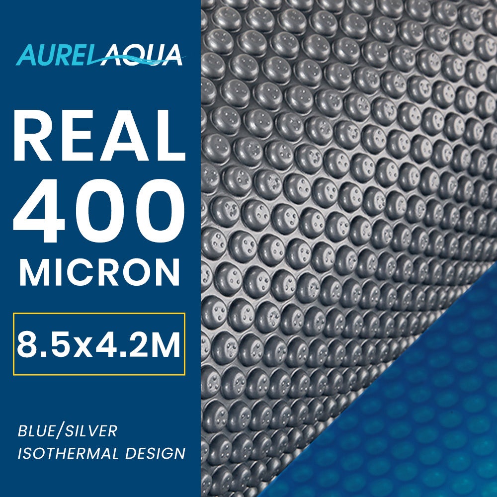AURELAQUA 400 Micron 8.5x4.2m Solar Thermal Blanket Swimming Pool Cover, Blue