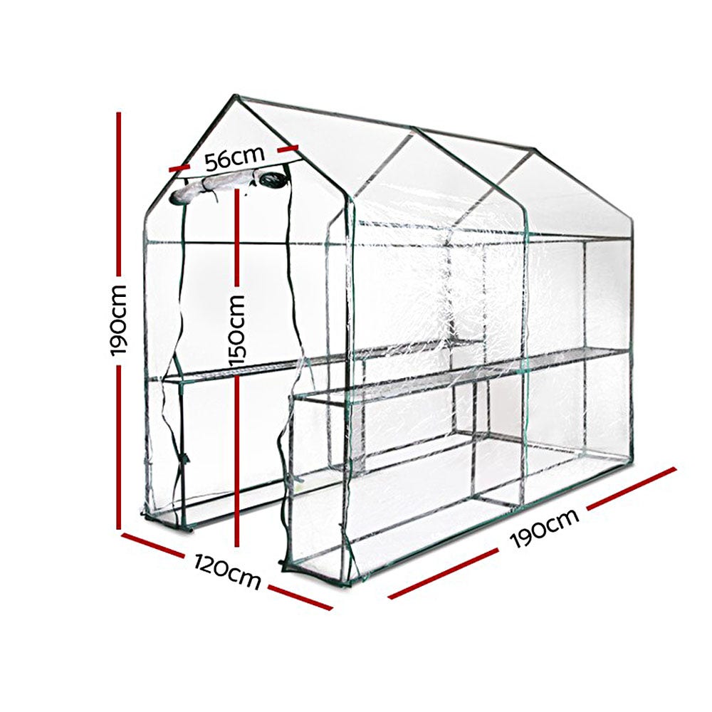 Green Fingers Greenhouse Garden Shed Green House 1.9X1.2M Storage Greenhouses Clear