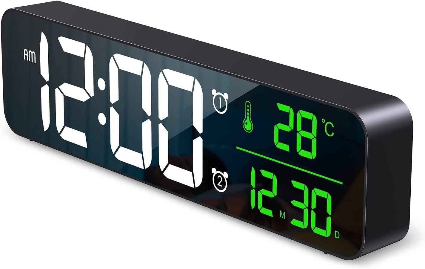Carla Home Vikus Large Display LED Multi-Function Wall Mountable Digital Alarm Clock - Black
