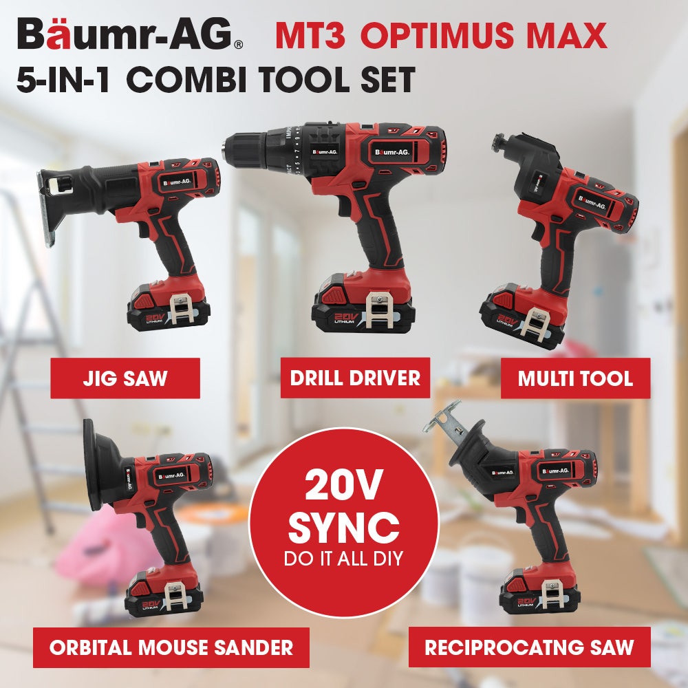 BAUMR-AG Cordless MT3 Max 20V SYNC 5in1 Combi-Tool Kit, with Battery and Charger