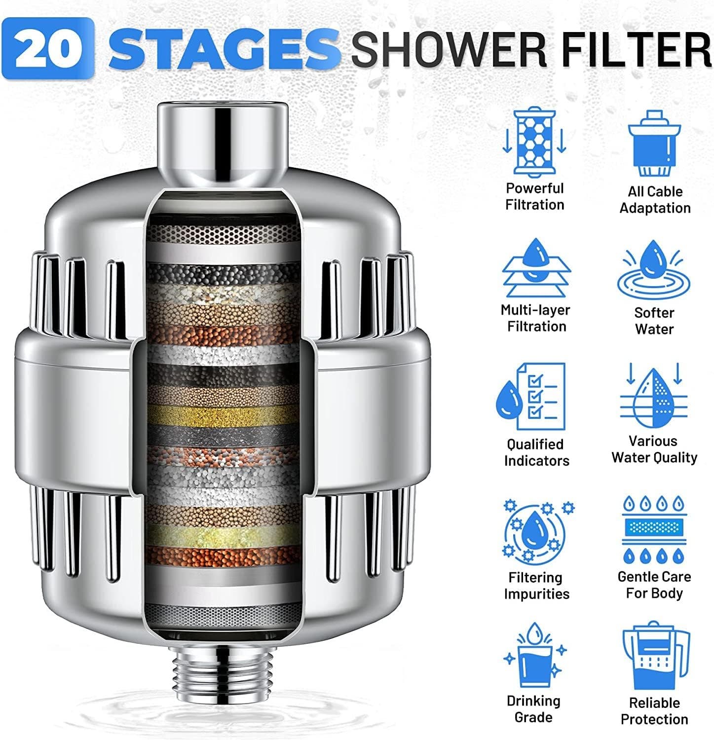 Carla Home Vikus 20-Stage Hard Water Chlorine & Flouride Showerhead Filter - Polished Chrome