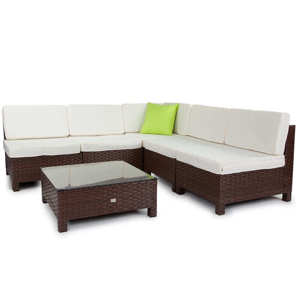 LONDON RATTAN Modular Sofa Outdoor Furniture Set 6pc Wicker Brown Cream