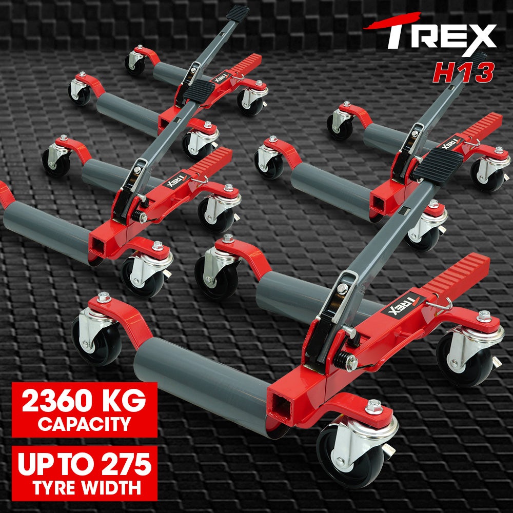T-REX 2360kg Set of 4 Vehicle Positioning Jacks, Mechanical Ratcheting Foot Pedal Wheel Dolly For Auto Car Moving