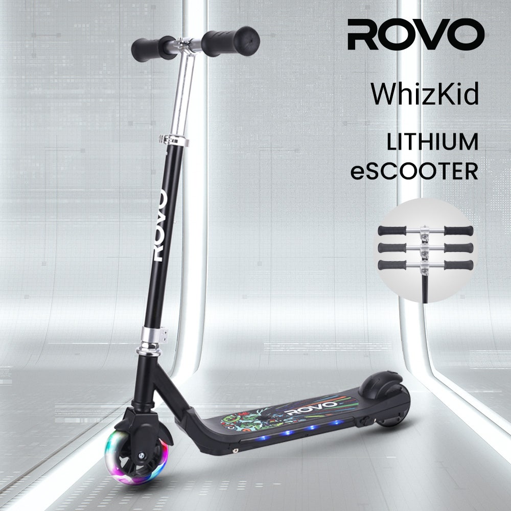 ROVO KIDS WhizKid Electric Scooter, Ages 5-11, Adjustable Height, Lithium Battery, Brushless Motor, Black