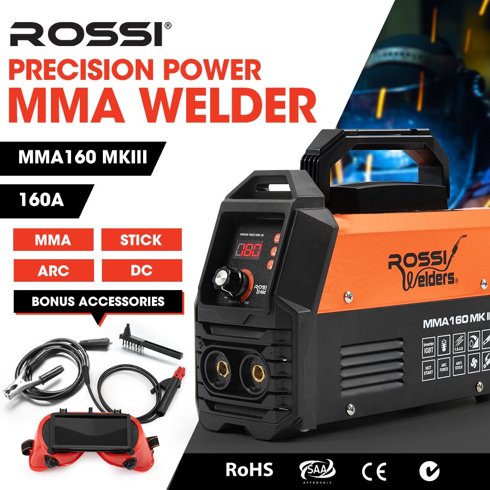 ROSSI 160 Amp Inverter Arc MMA Stick DC Welder, Portable Welding Machine, 15A Plug
