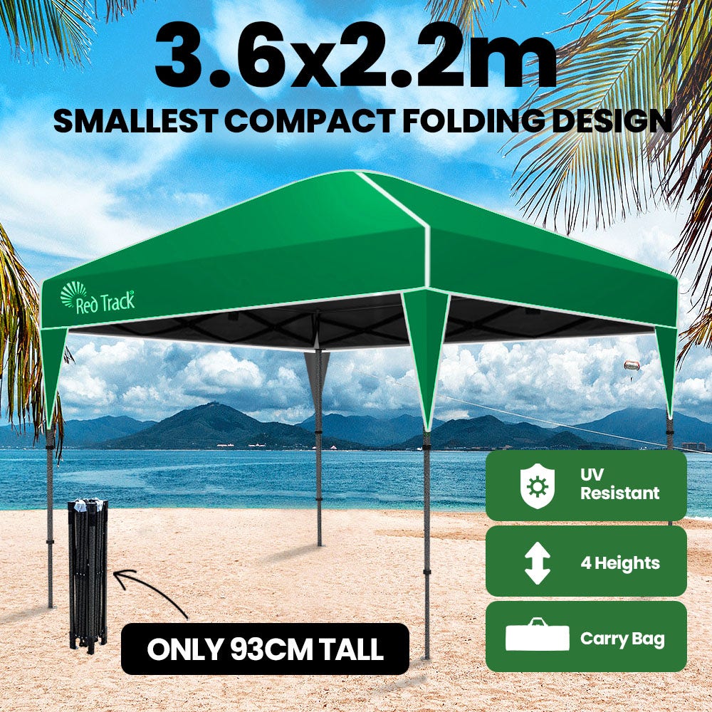 RED TRACK 3.6x2.2m Ultra Compact Folding Gazebo, Carry bag, Portable Outdoor Popup Marquee for Camping Beach, Green