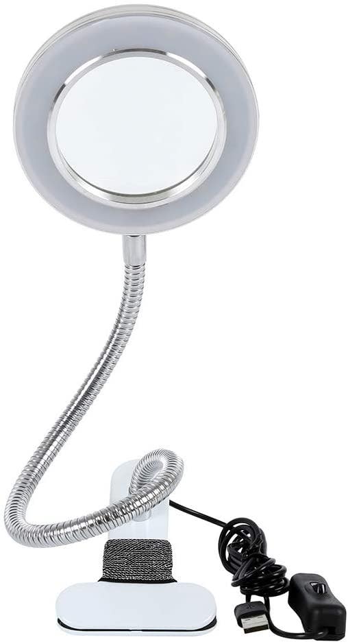 Carla Home Vikus Flexible Gooseneck & Clamp LED Illuminated 8x Magnifying Lamp - White