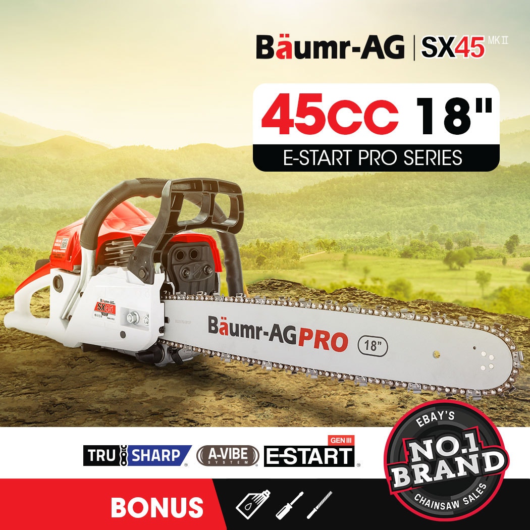 BAUMR-AG 45CC Petrol Chainsaw Commercial 18" Bar Chain Saw E-Start Garden Pruning