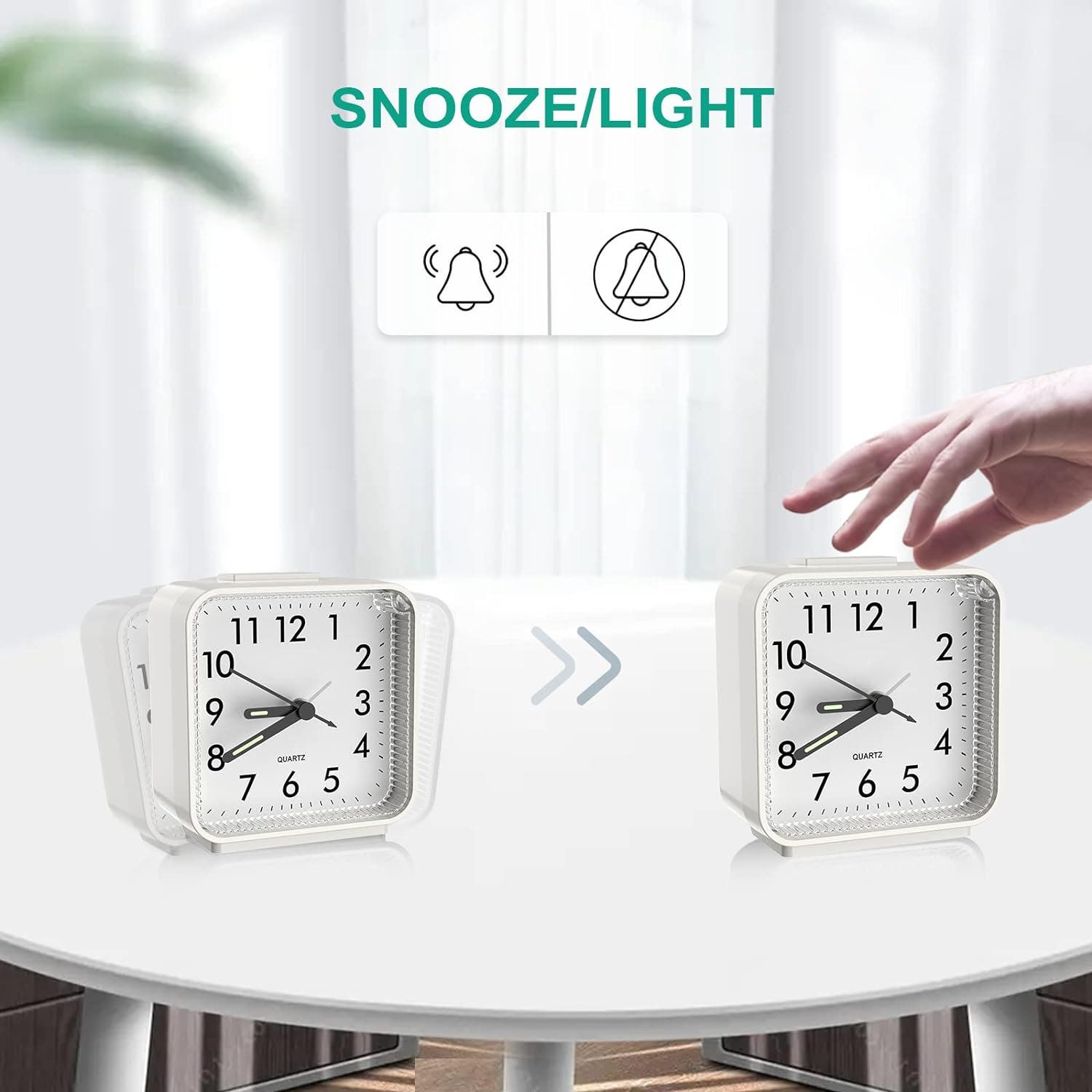 Carla Home Vikus Non-ticking Silent Small Battery Operated Analogue Alarm Clock - White
