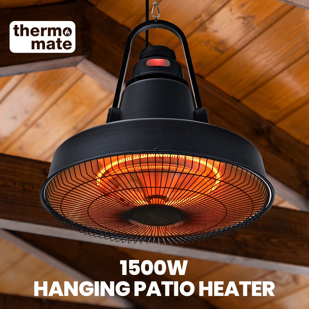 THERMOMATE 1500W Hanging Outdoor Electric Patio Heater, Radiant Carbon Fiber Element, with Remote Control
