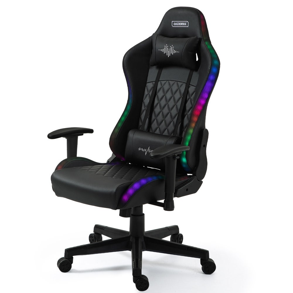 OVERDRIVE Gaming Chair, with Bluetooth Speakers, RGB LED Lights, Reclining Game Armchair, Black
