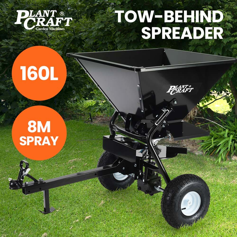 PLANTCRAFT 160L Tow Behind Broadcast Seed and Fertiliser Spreader, 158kg Load, Heavy Duty