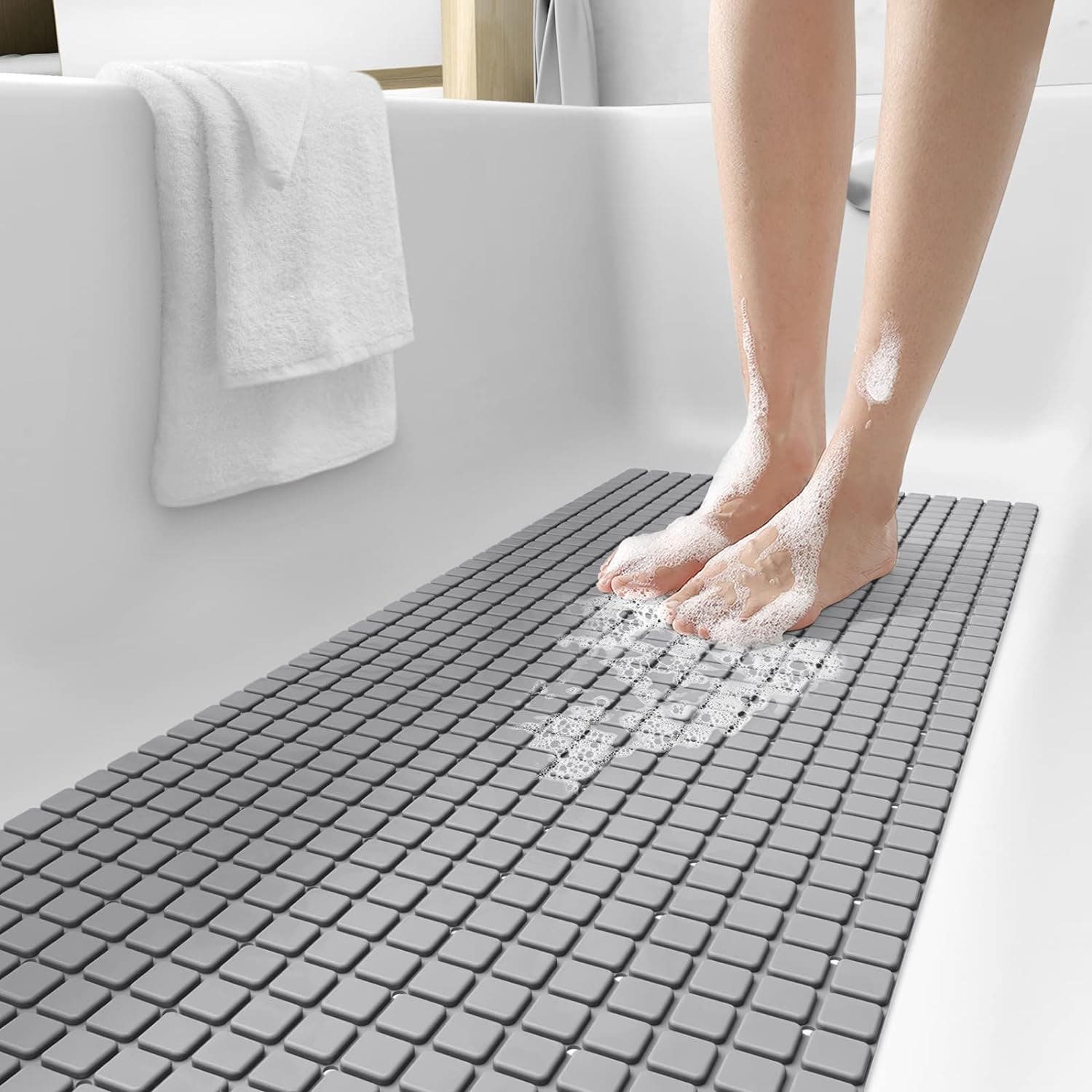 Carla Home Genux 39 x 16 Inch Non-Slip Machine Washable Bath Tub & Shower Mat - Grey