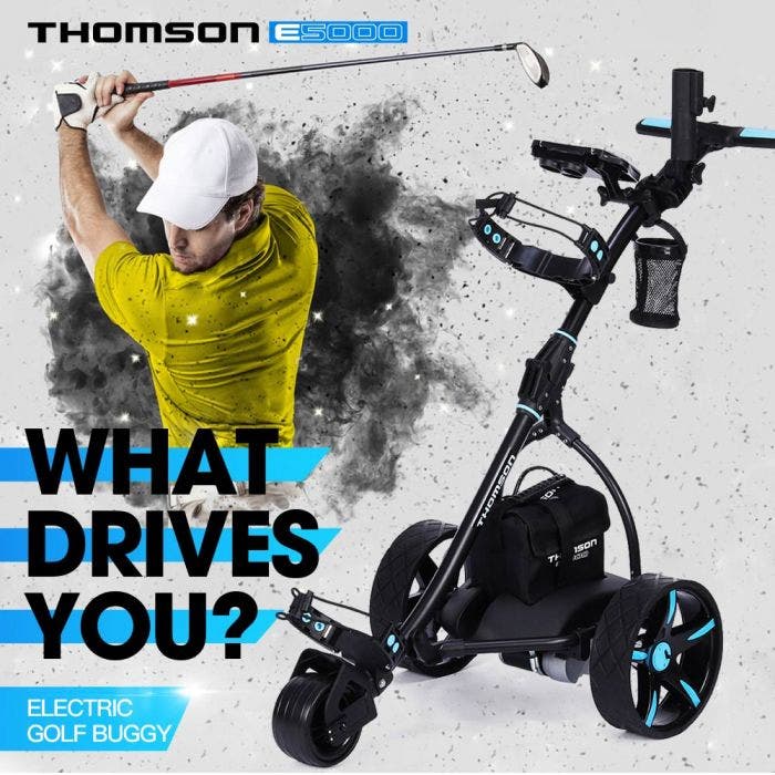 THOMSON Golf Buggy Electric Trolley Automatic Motorised Foldable Cart LED Black