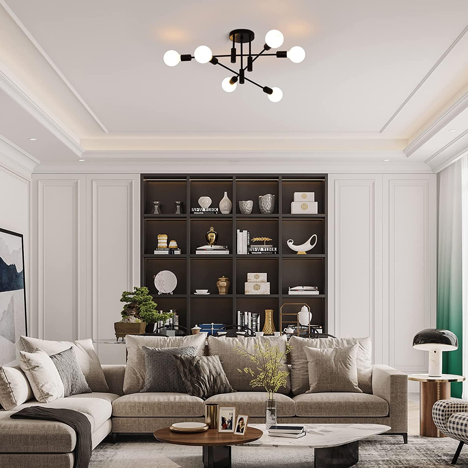 Carla Home Vikus 6-Light Mid Century Modern Design Ceiling Light - Black