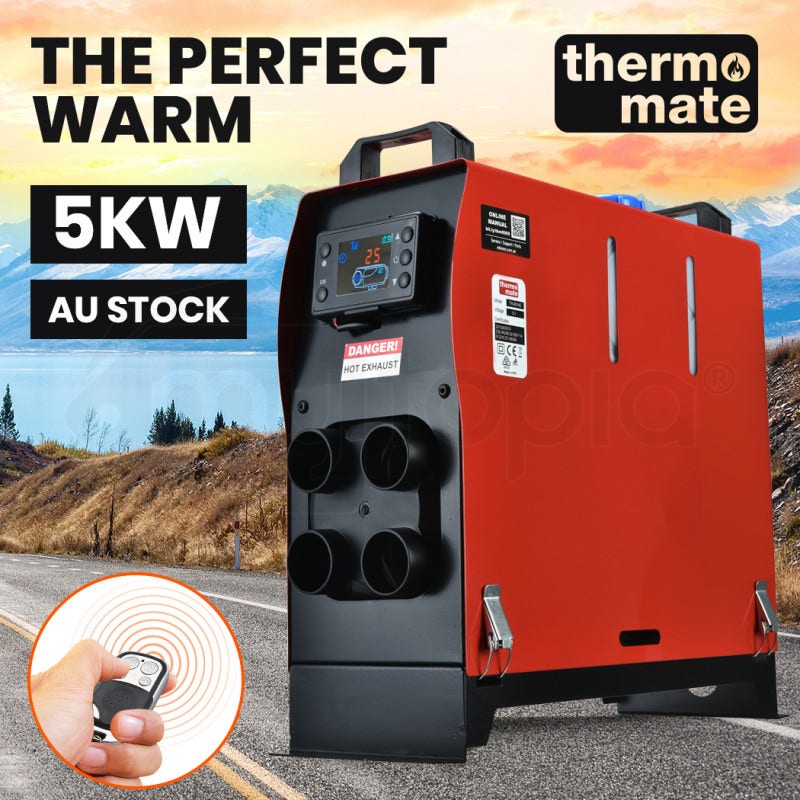 THERMOMATE 12V 5kW All-In-One Diesel Air Heater for Caravan Camper Trailer Van Motorhome RV, Red
