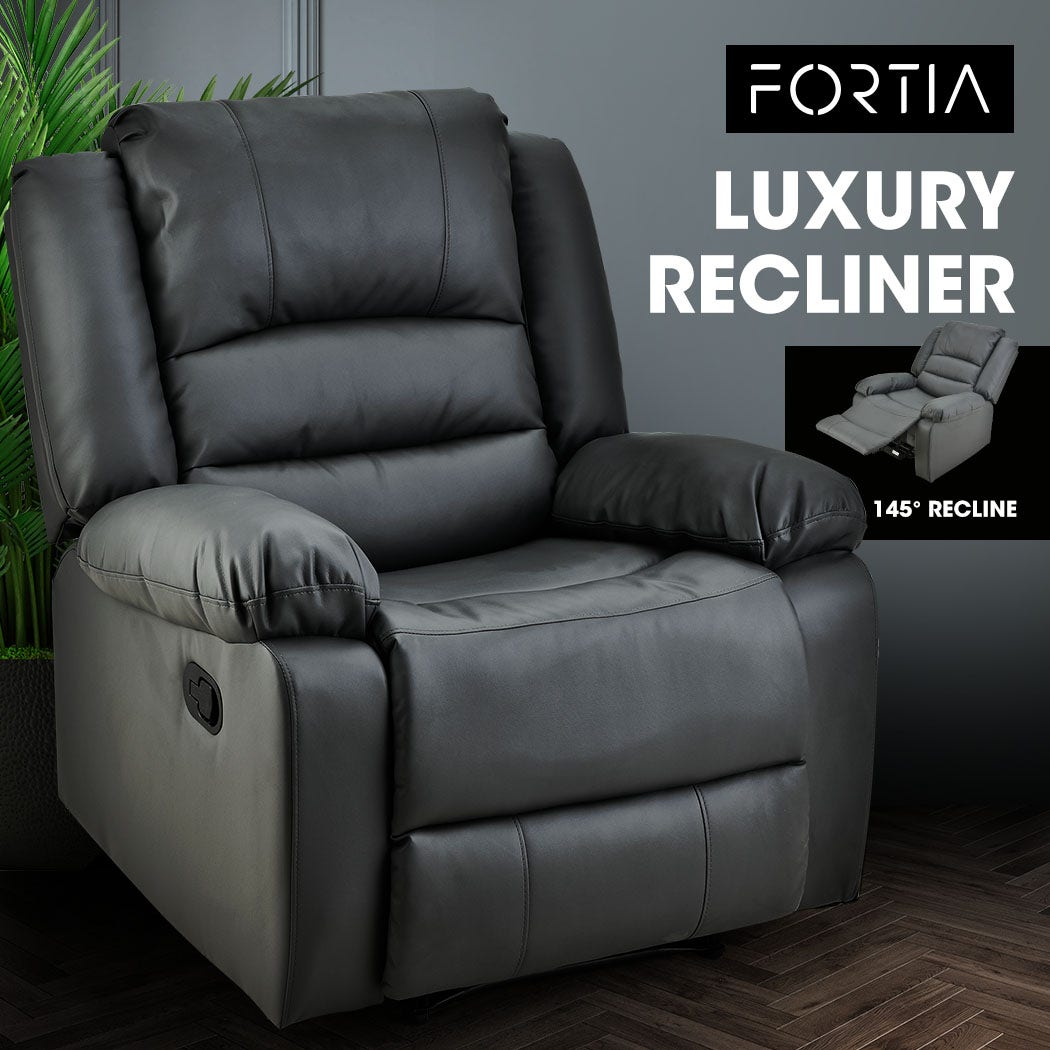 FORTIA Luxury Recliner Lounge Chair, Single Faux Leather Armchair, for Home Theatre Cinema, Elderly, Black