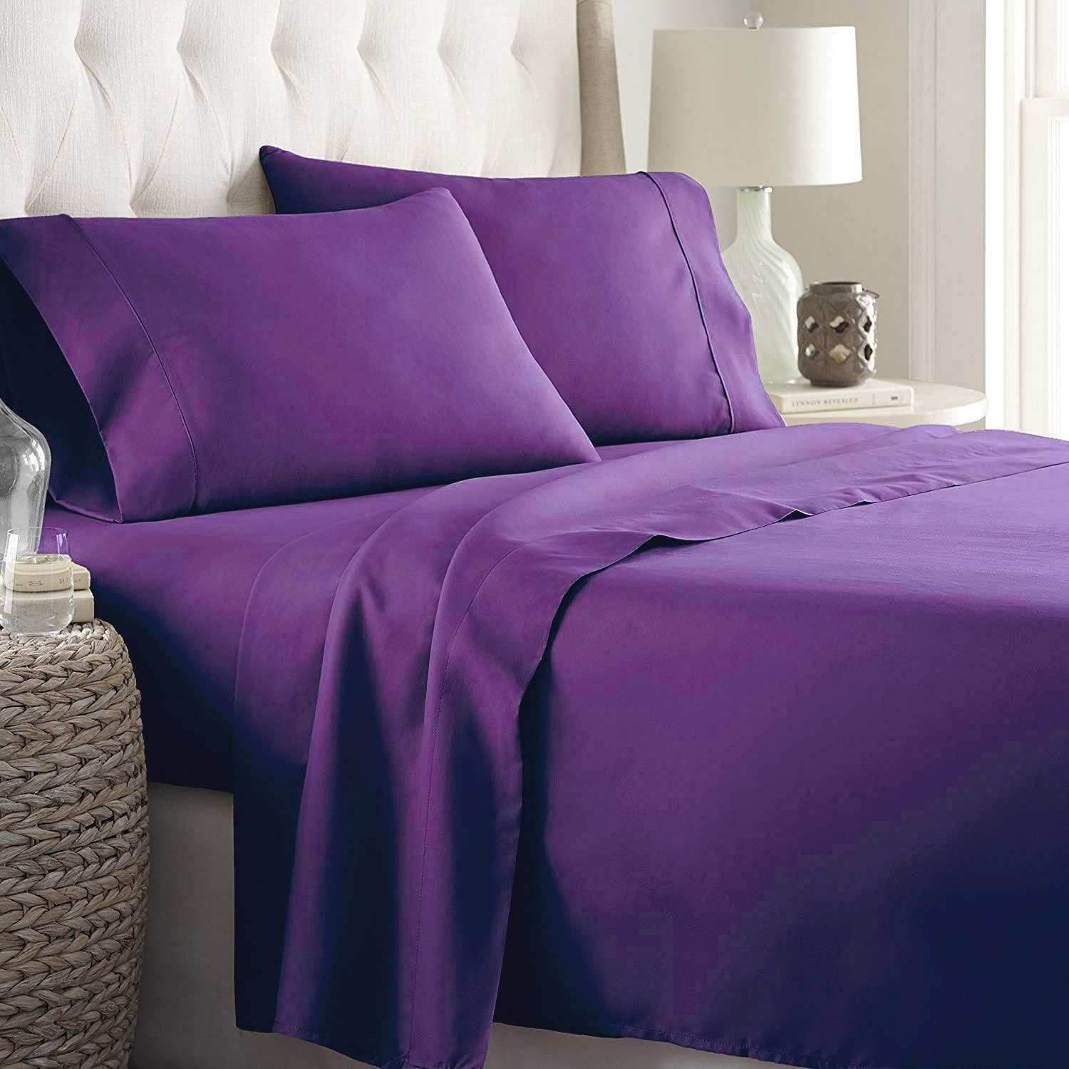 Carla Home Vikus 2000TC 4Pc Ultra-Soft Super King Flat Fitted Sheet Set - Purple