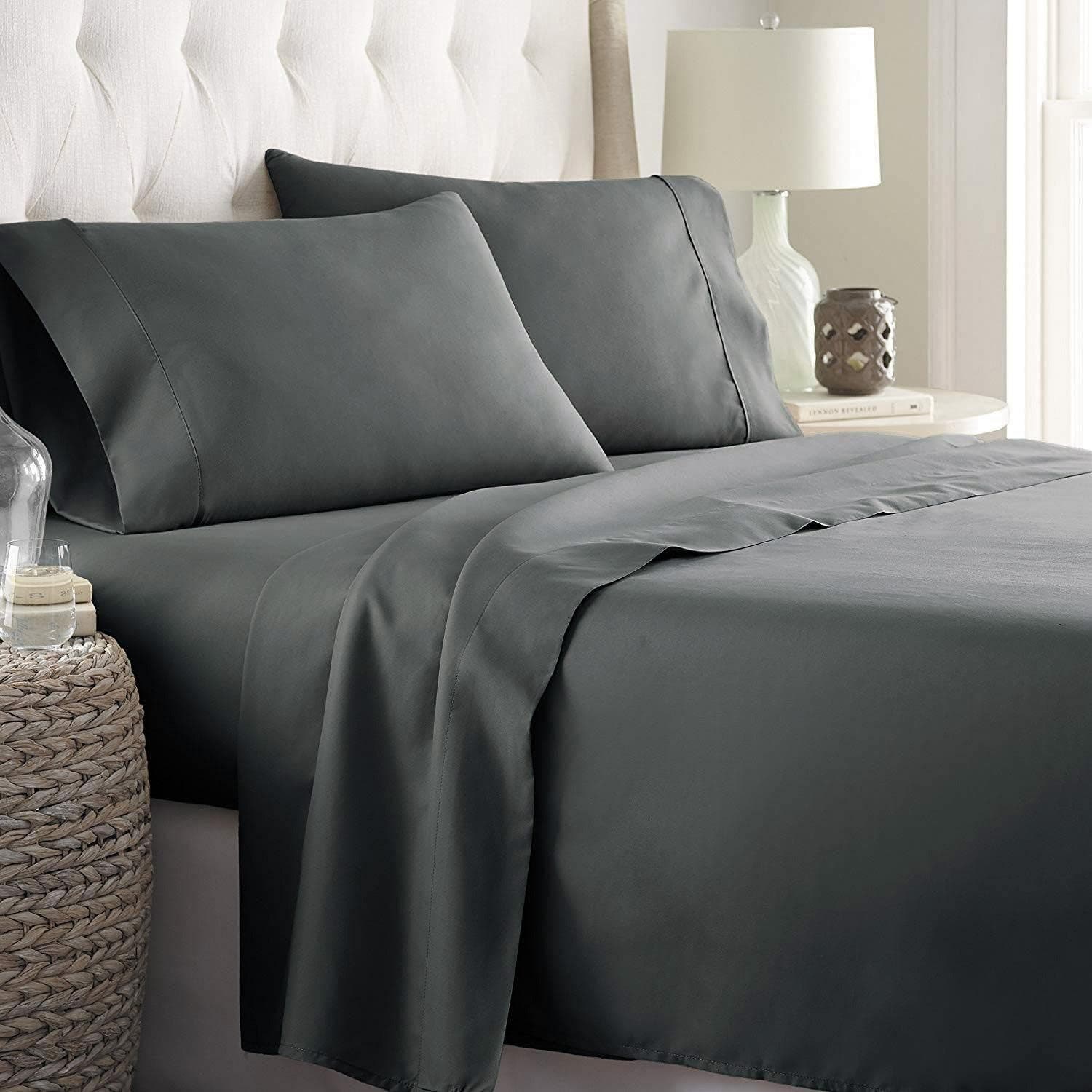 Carla Home Vikus 2000TC 4Pc Ultra-Soft Super King Flat Fitted Sheet Set - Dark Grey