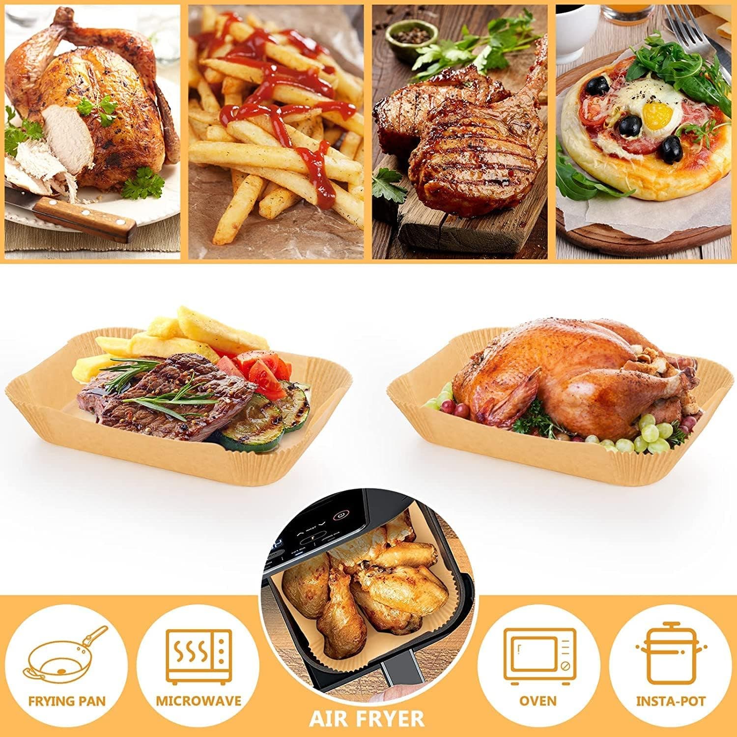 Carla Home Vikus 100Pc Non-Stick 22 x 14cm Ninja Dual Compatible Parchment Paper Air Fryer Liners