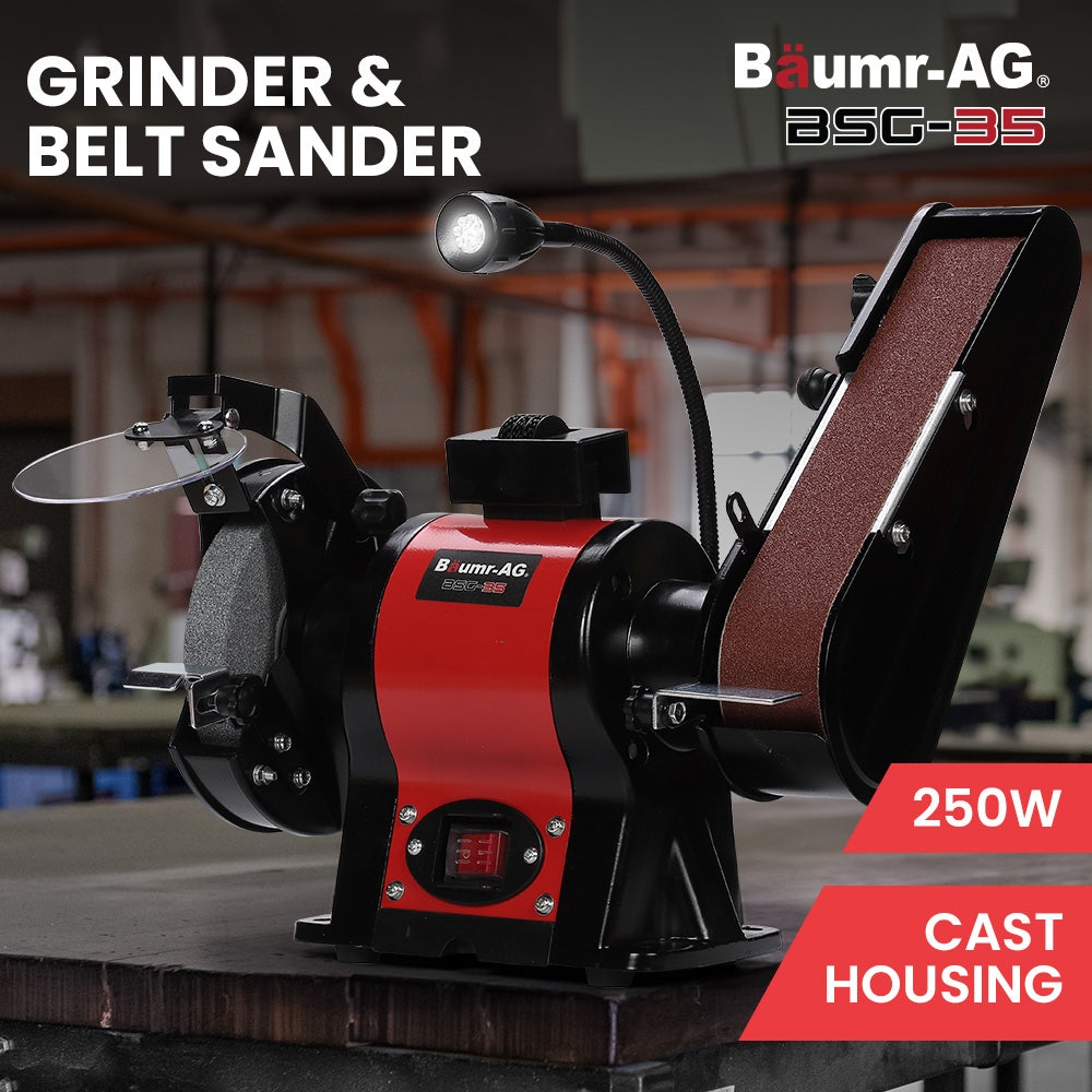 BAUMR-AG Bench Grinder and Belt Sander Combo, 150mm Grinding Disc, 50 x 686mm Linisher, Brushless Motor, Worklight