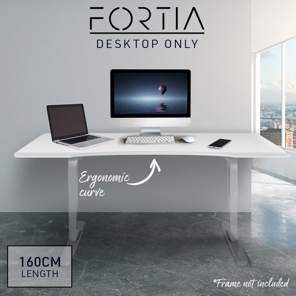FORTIA 160x70cm Desktop, for a Height Adjustable Desk, Arched Front Design, Premium MDF, White