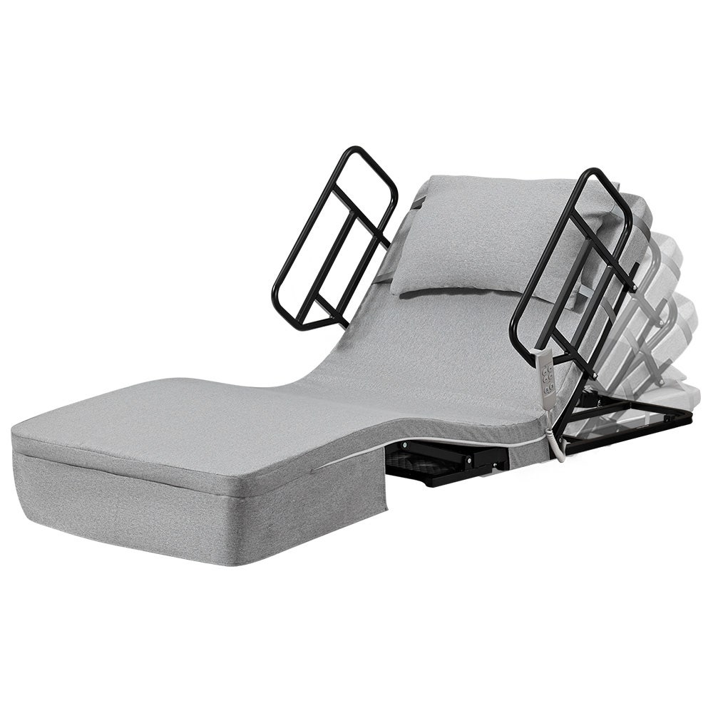 EQUIPMED Electric Adjustable Bed, Backrest and Leg Adjustment German-Engineered Power Lifting with Remote Control, Grey