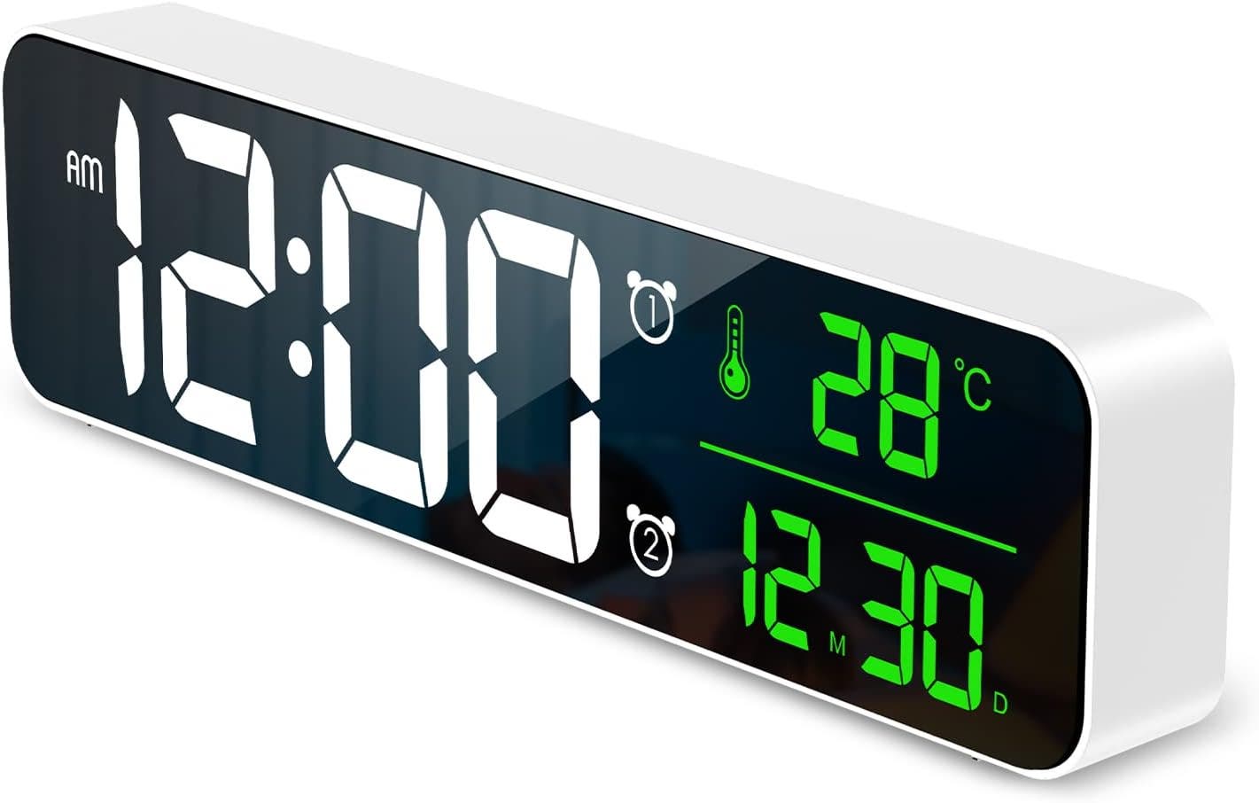 Carla Home Vikus Large Display LED Multi-Function Wall Mountable Digital Alarm Clock - White