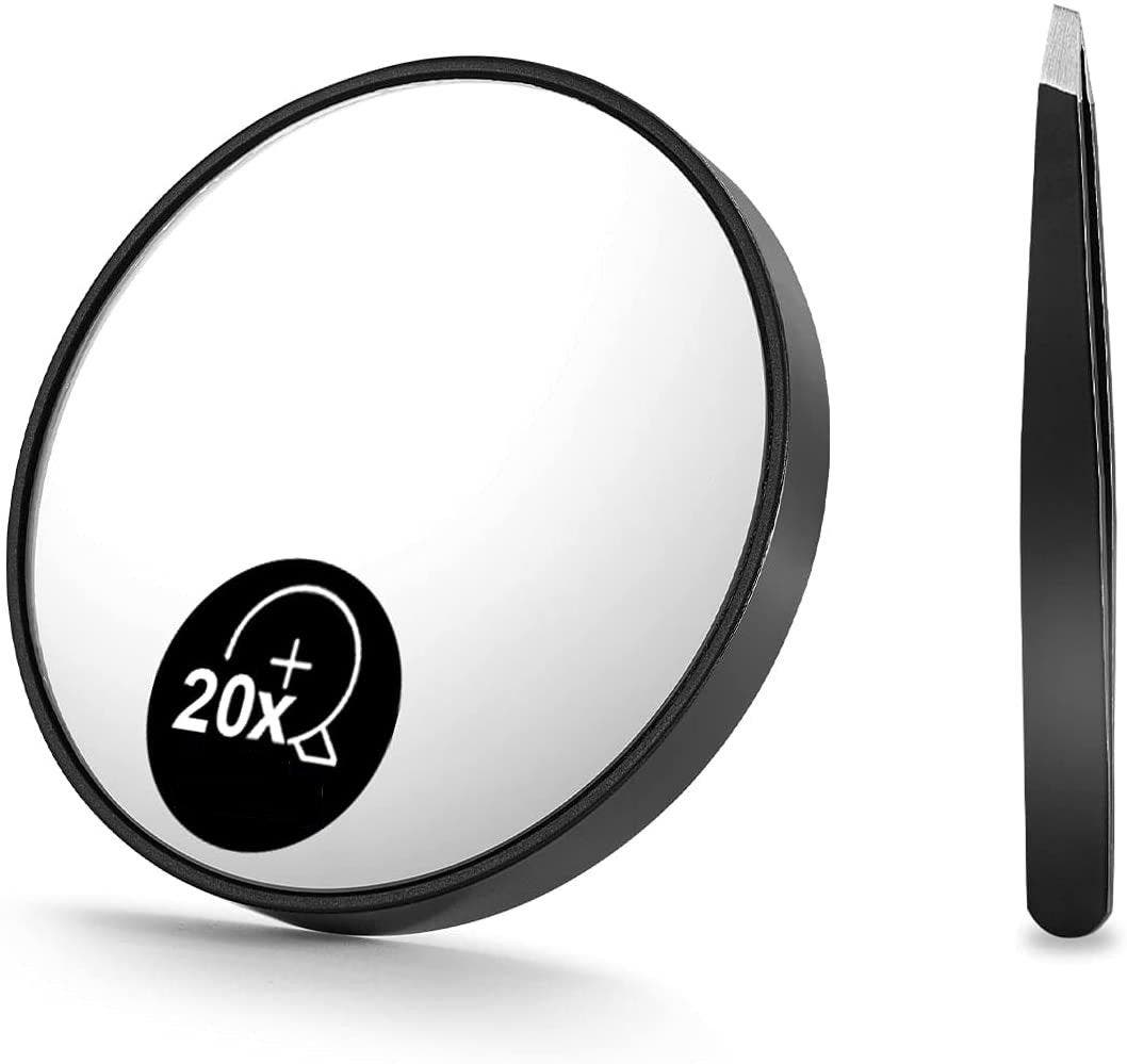 Carla Home Vikus 9cm 20x Portable Magnifying Makeup Mirror & Eyebrow Tweezer Kit