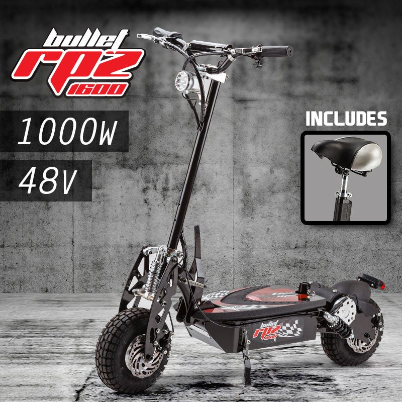 BULLET Black/Red 48V 1000W Turbo w/ LED Folding Electric Scooter For Adults - RPZ1600