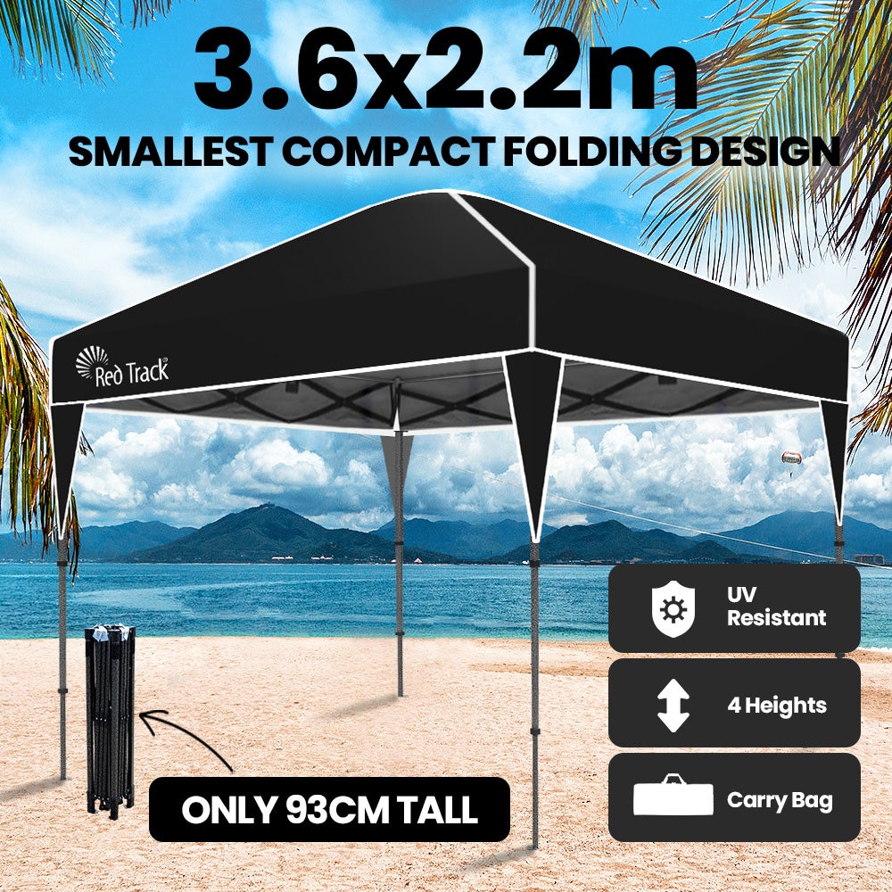 RED TRACK 3.6x2.2m Ultra Compact Folding Gazebo, Carry bag, Portable Outdoor Popup Marquee for Camping Beach, Black