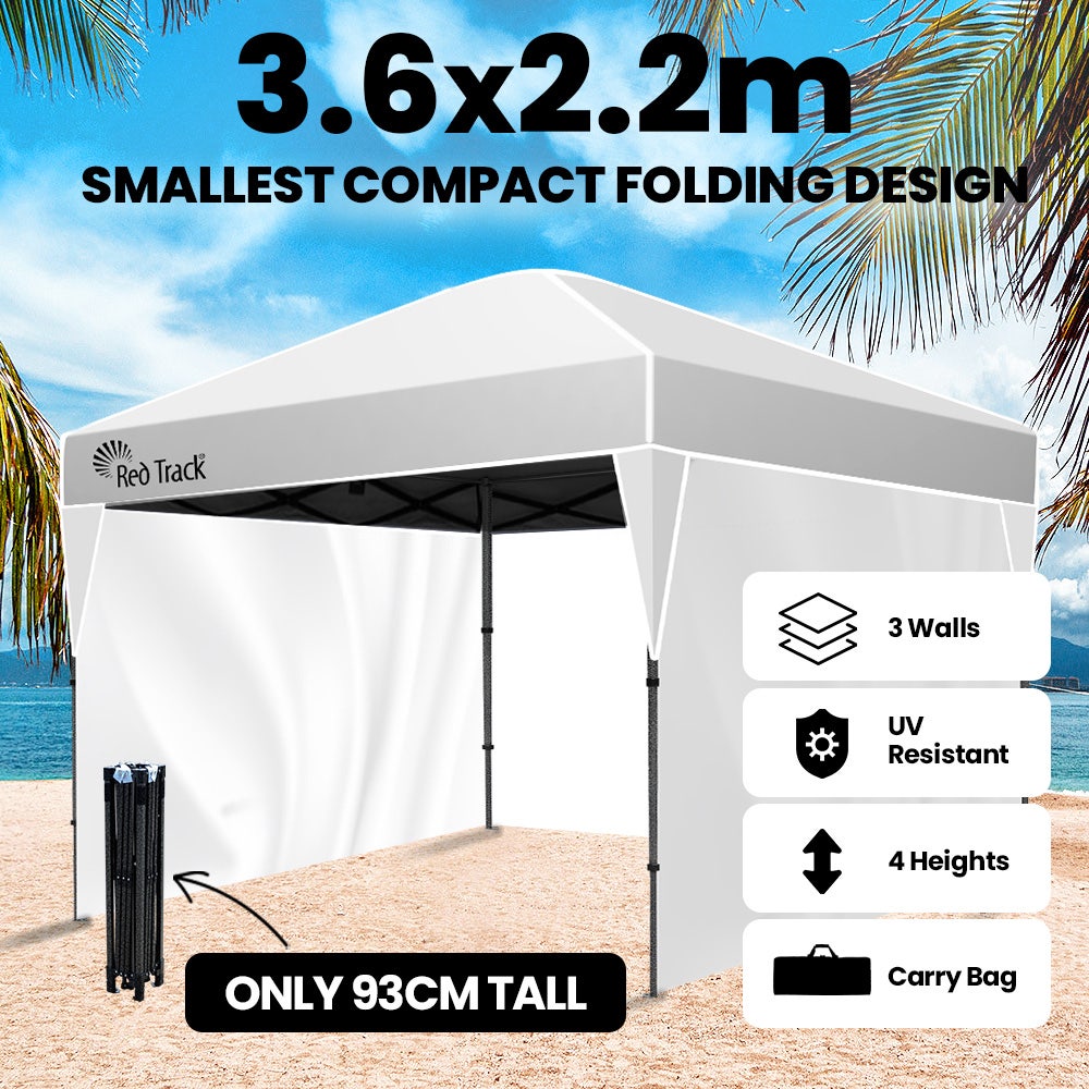 RED TRACK 3.6x2.2m Ultra Compact Folding Gazebo, Walls, Carry bag, Portable Outdoor Popup Marquee for Camping Beach, White