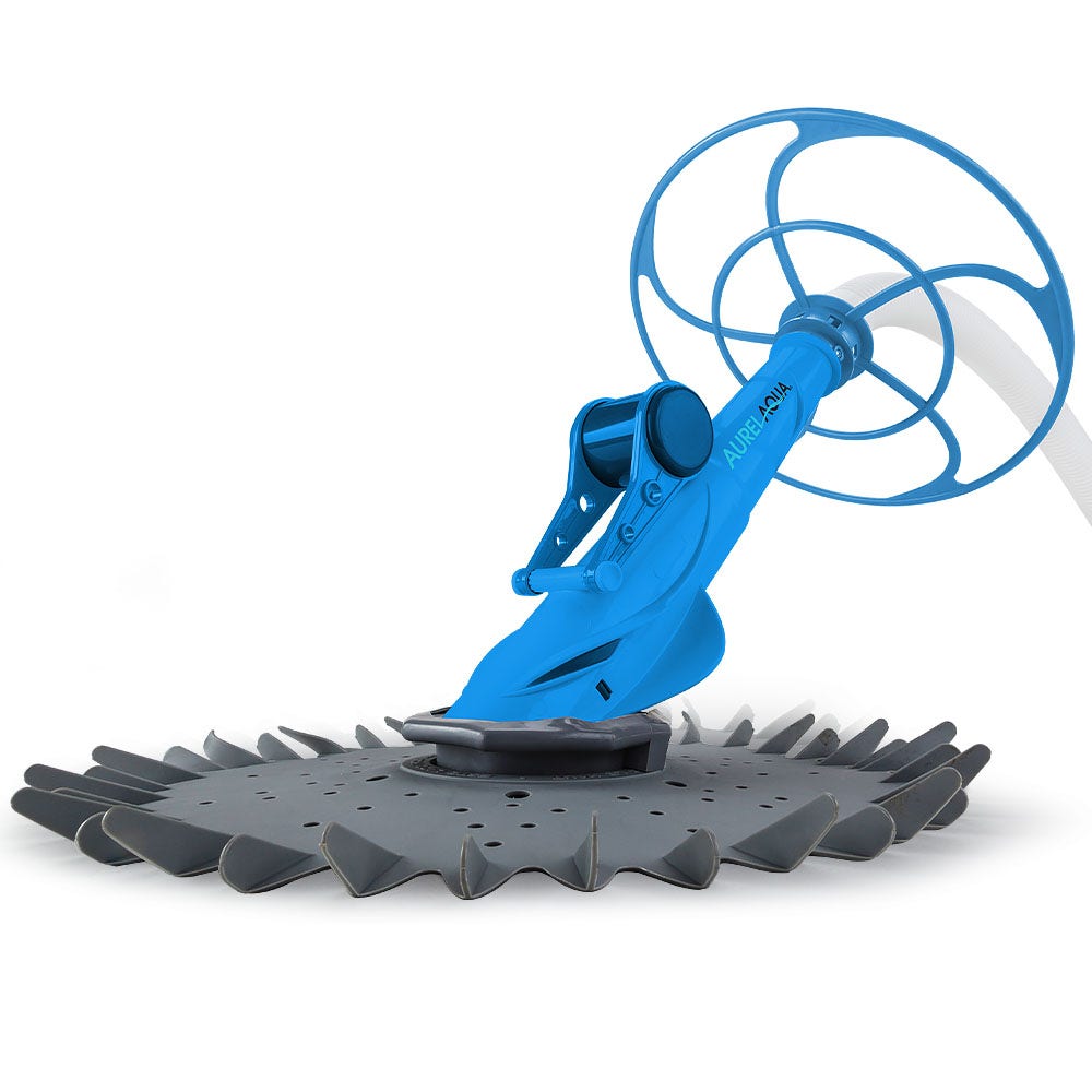 AURELAQUA Waterline Swimming Pool Cleaner, Automatic Vacuum, 10m Hose, for Floor and Walls, Blue