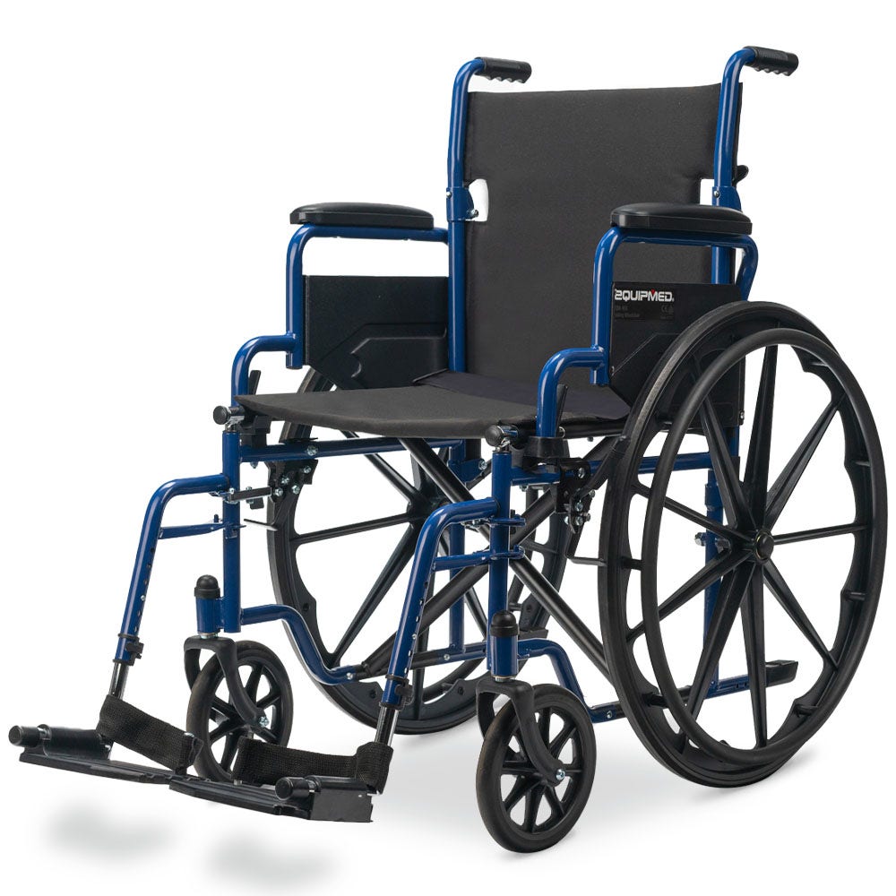 PRE-ORDER EQUIPMED Cruiseline 24" 136kg Capacity Retractable Armrests Folding Wheelchair - Blue