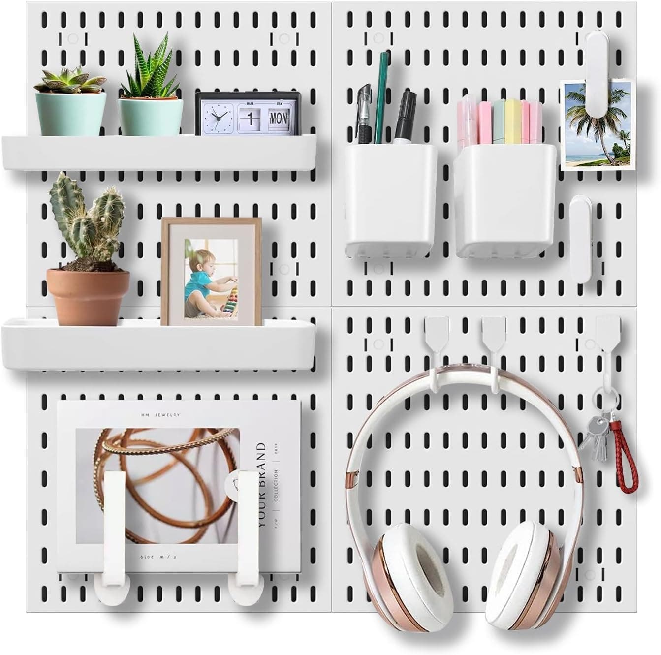 CARLA HOME 4Pc Pegboard & 18Pc Accessories Modular Hanging Wall Organiser Kit - White