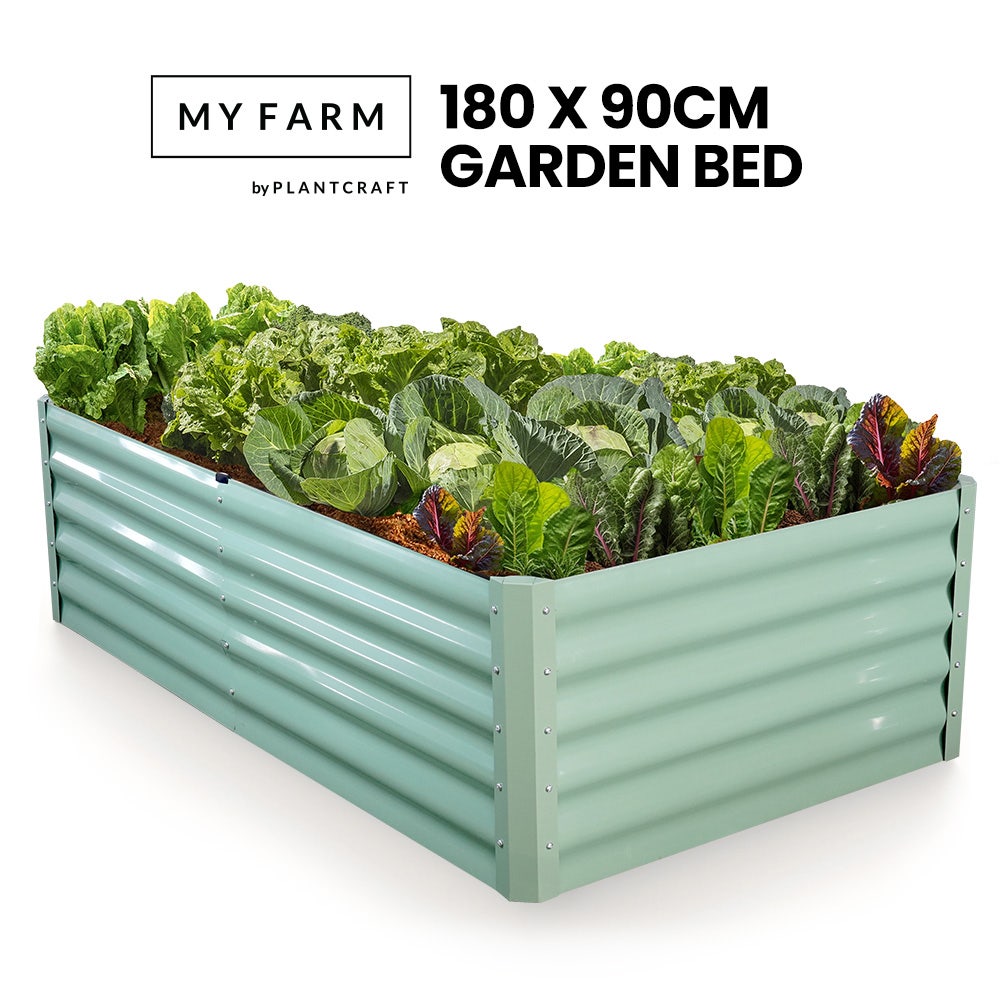 MY FARM 180 x 90 x 45cm Raised Garden Bed, Rectangular, Corrugated Metal, with Ground Stakes, Light Green