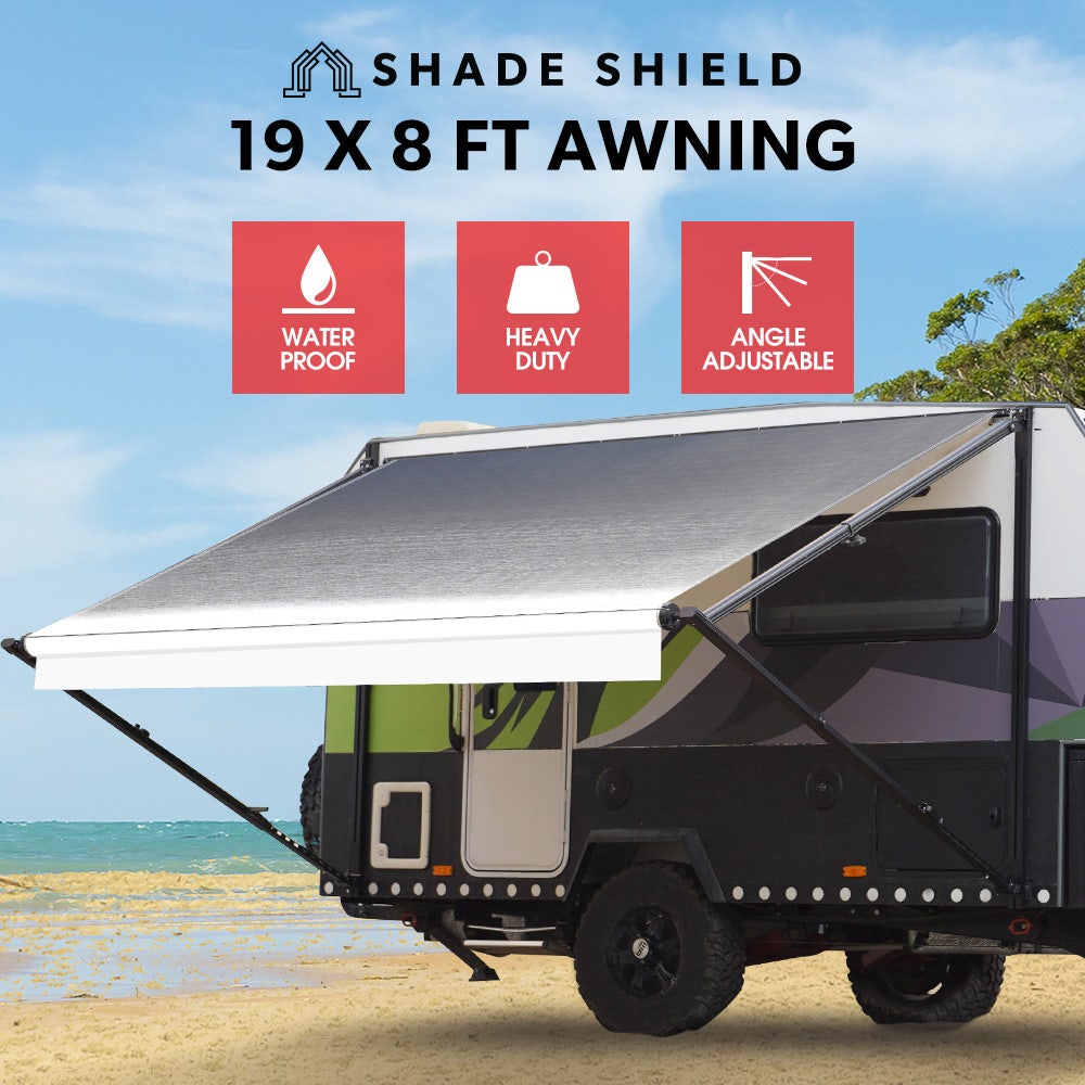 SHADE SHIELD 19ft x 8ft Caravan Retractable Awning, Powder Coated 6063 Aluminium and Vinyl, for Caravan, Motorhome, RV, Work Trailer