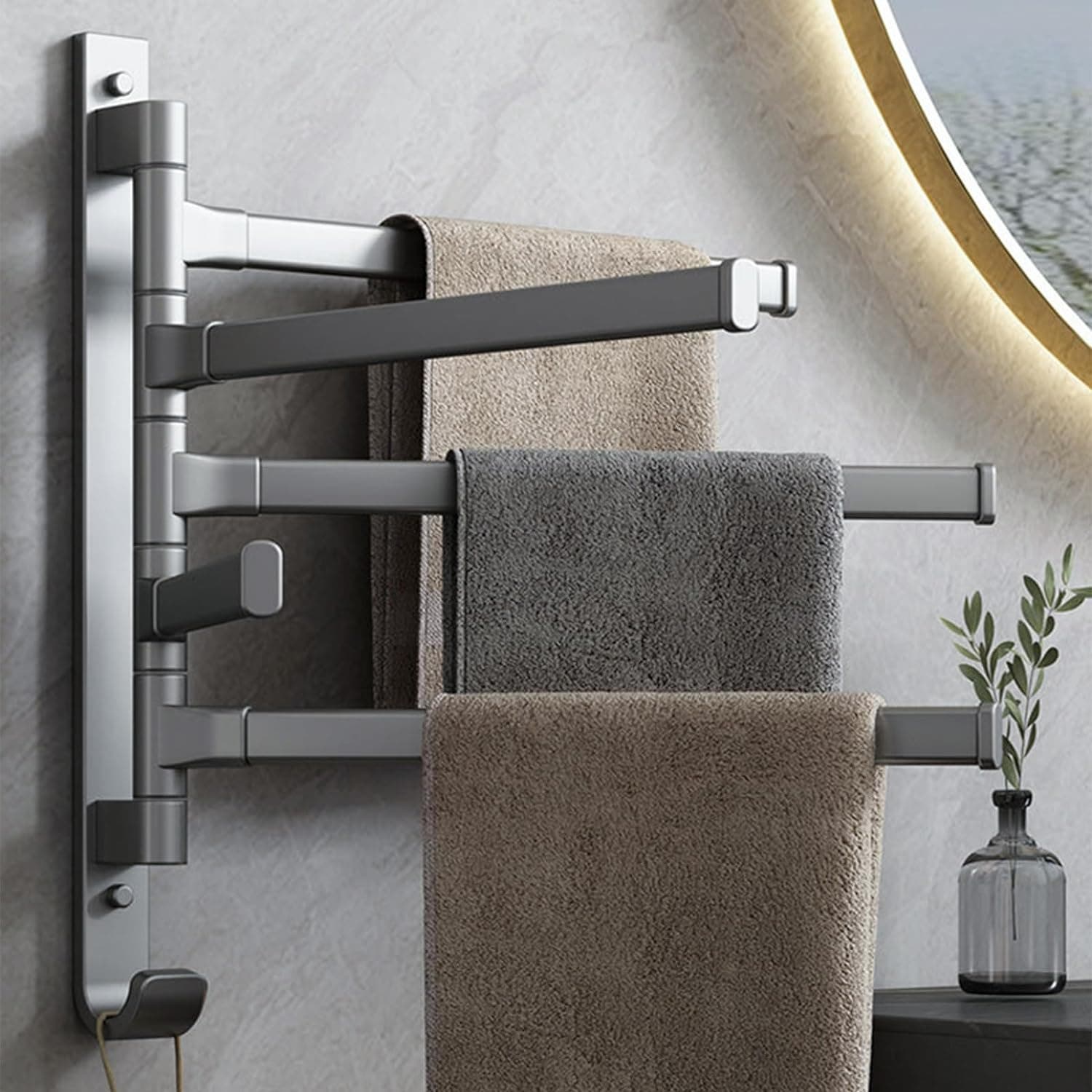 Carla Home Vikus 5-Tier 180 Degree Swivel Aluminium Wall Mounted Towel Rack - Stainless Steel