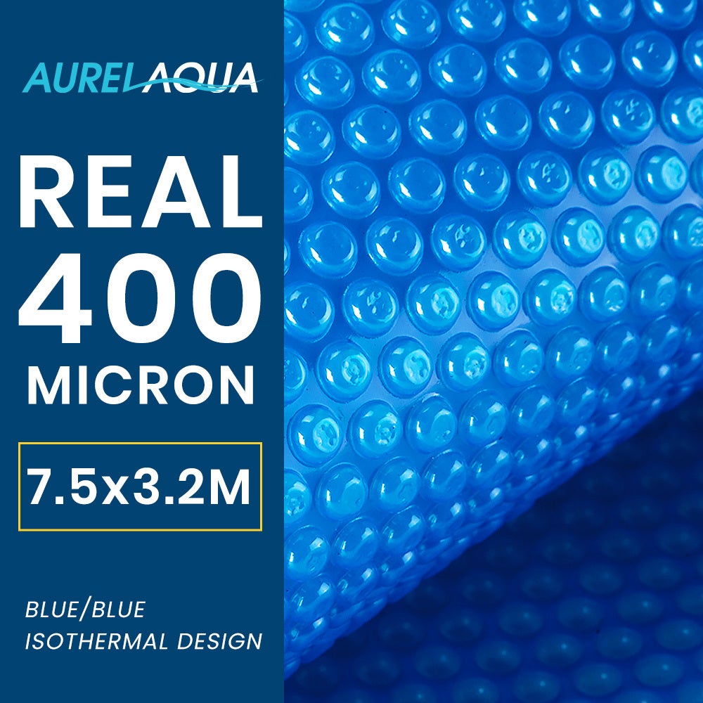AURELAQUA 400 Micron 7.5x3.2m Solar Thermal Blanket Swimming Pool Cover, Blue