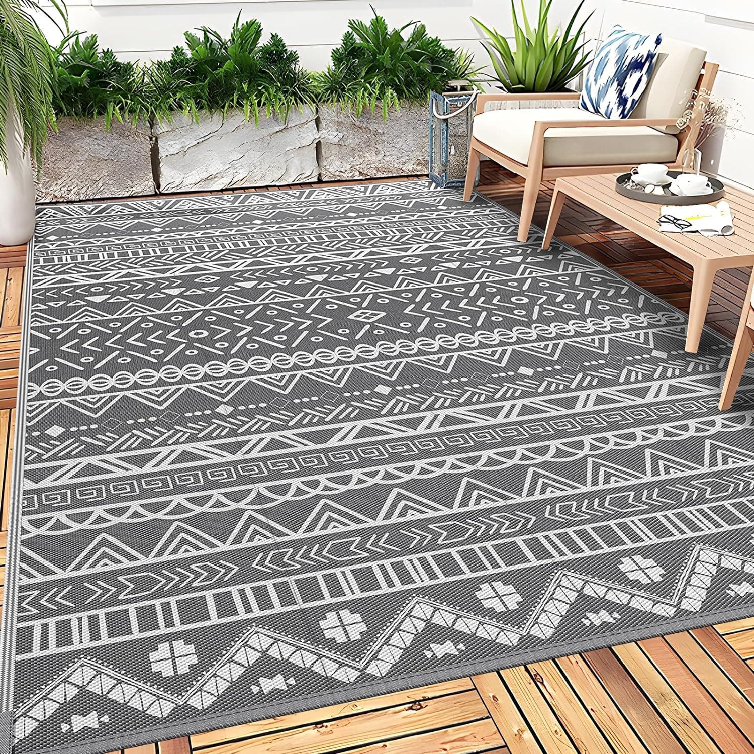 Carla Home Vikus 245 x 150cm Geometric Design Reversible Waterproof Extra Large Outdoor Rug