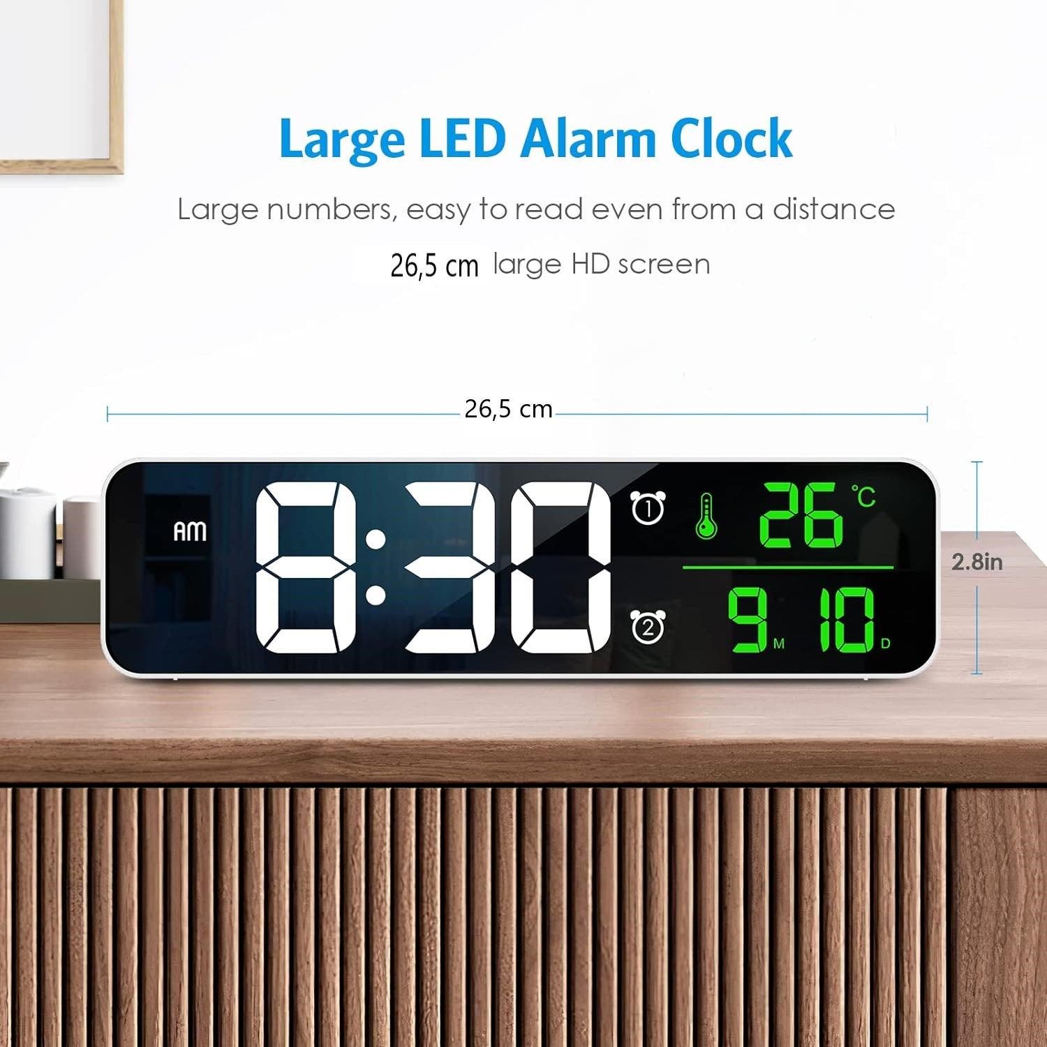 Carla Home Vikus Large Display LED Multi-Function Wall Mountable Digital Alarm Clock - White