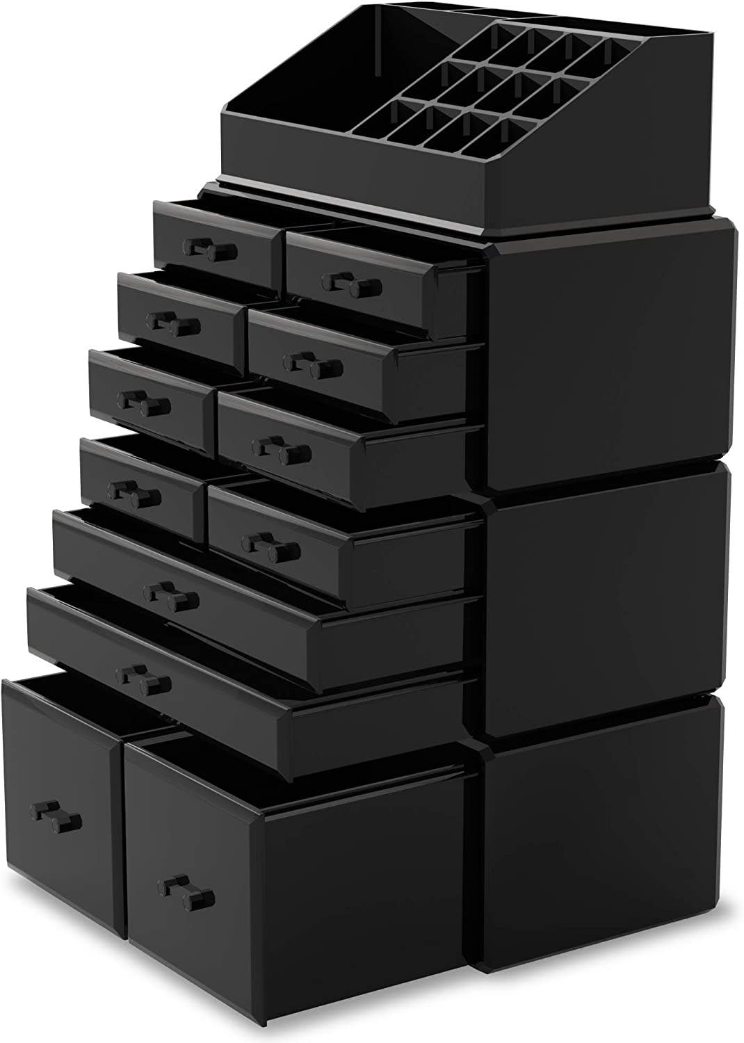 Carla Home Vikus 4Pc 12-Drawer 16-Compartment Makeup & Cosmetic Organiser - Black